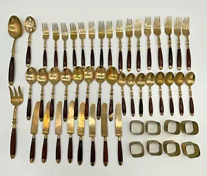 Rosenholz & Bronze Besteck Set Service für 8 Vintage 51 Teile Made in Thailand - Bild 1 von 18