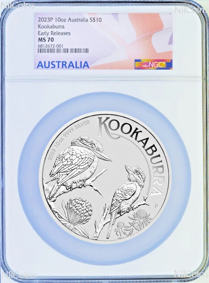 2023 P Australia Silver Kookaburra NGC MS 70 10oz $10 Coin Flag ER Label PERFECT - Image 1 of 2