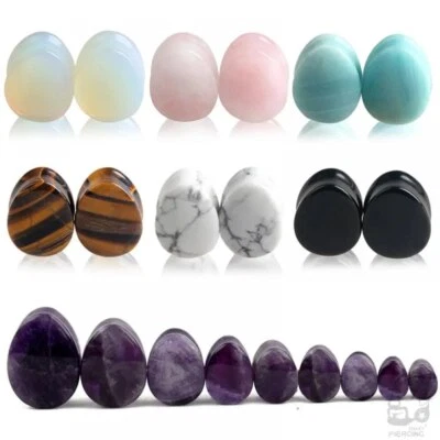 Tapones para los oídos de emtista de piedra ópalo de doble llamarada medidores pendientes expansor de túnel de carne Foto 1 de 4