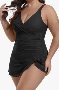 NWT BLACK Womens Swim Dress TUMMY CONTROL Sz 20 2x slimming Plus Size Swimwear - Picture 1 of 4