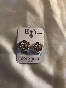 ELENA Zircon Coloured Gemstone Floral Gold Filled Pierced Earrings NEW - Picture 1 of 6