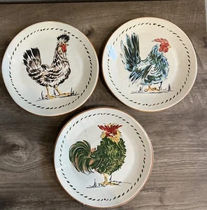 WILLIAMS-SONOMA Heirloom Heritage Chicken Rooster 8 3/4" Plates 3 Made in Italy - Picture 1 of 12