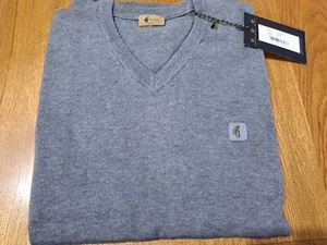 Gabicci Vintage Mens Jumper Pullover Grey V Neck Size Large