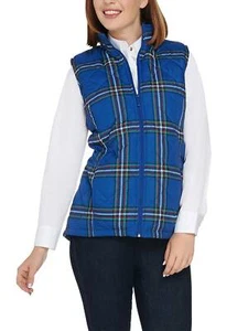 DENIM CO. Size S Quilted Plaid Vest with Fleece Lining ROYAL BLUE - Picture 1 of 2
