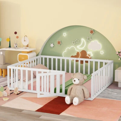 FETINES Twin/Full/Queen Size Floor Bed for Toddler Kids Wood Platform Bed Frames Daybed