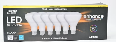 NEW Feit Electric LED Dimmable BR30 65W Replacement 2700K Soft White 5-Pack - Image 1 of 2