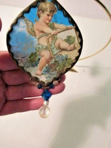 Vintage 1992 Bergdorf Goodman CHERUB w/ROPE stain glass made USA ornaments/decor - Picture 1 of 9
