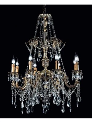 LAMPADARIO IN OTTONE FOGLIA ARGENTO E CRISTALLO DI SWAROVSKI  - Immagine 1 di 2