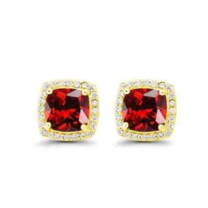18k Yellow Gold Plated 1/4 Ct Created Halo Princess Cut Garnet CZ Earrings 4mm - Picture 1 of 1