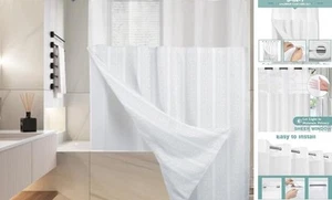 No Hook Shower Curtain with Snap in Liner Set, Modern White Waffle Weave - Picture 1 of 8