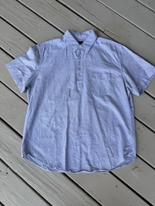 J.Crew Oxford Men Size Large Chambray Button Popover Short Sleeve Top Shirt - Picture 1 of 5