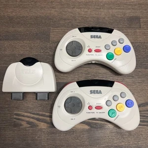 Sega Saturn Wireless Controller Set HSS-0125 HSS-0126 White USED Japan Free Ship - Picture 1 of 4