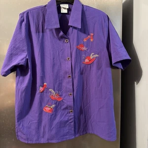 BonWorth Red Hat Society Kurzarm Hemd Bluse Gr. Medium Vintage Oma - Bild 1 von 11