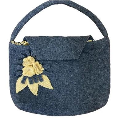 Handmade Felted Wool Hand Bag Gray Yellow Floral Boho Cottagecore Purse - Image 1 of 4