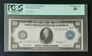 1914 $10 FRN FR# 927a **Atlanta** - PCGS Graded Extremely Fine XF 40 - Picture 1 of 2