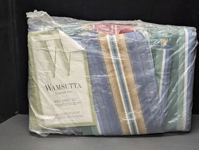 Винтажный королевский набор простыней Wamsutta Supercale Plus в американскую полоску 1996  - Изображение 1 из 4