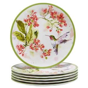 Hummingbirds 9 In. Multi-Colored Melamine Salad Plate (Set of 6) - Picture 1 of 12