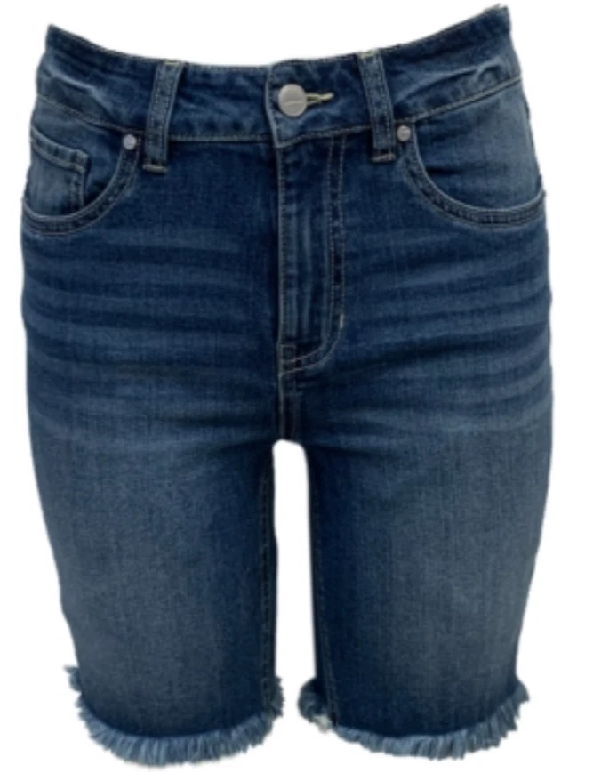 Dollhouse Juniors' Frayed High Rise Denim Bermuda Shorts - Canary Island-7/8US - Image 1 of 1