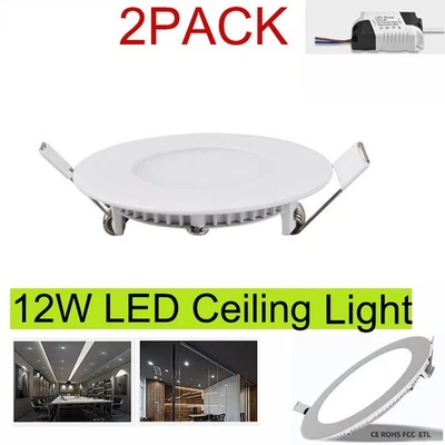 2Pack LED Ceiling Lights Ultra-Thin Recessed Retrofits Kit 6000K Daylight 12W - Image 1 of 4