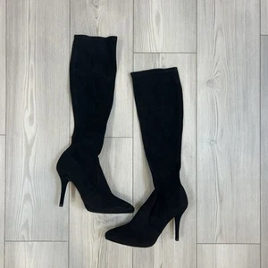 Stuart Weitzman Wanessa 75 Wildleder Leder schwarz Absatz kniehohe Socken Stiefel 7,5 - Bild 1 von 8