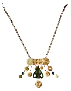 nECKLACE CADORO DRAGON SNAKE CHEST PLATE GOLD TONE & BAKELITE GREEN VTG neocurio - Picture 1 of 16