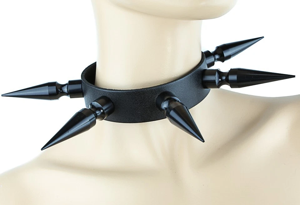 3" Spike Leather Punk Goth Bondage Pendant Choker Collar Black Leather Necklace - Image 1 of 1