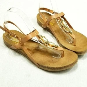 Primadonna Collections sandals Tan gold Rings Cork footboard 41 Size 11 EUC - Picture 1 of 14