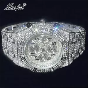 Reloj de lujo para hombre Hip Hop Bling Ice Out plata helada diamante cronógrafo moda - Imagen 1 de 7
