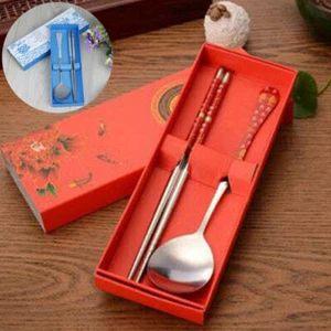 Elegant Chopsticks Spoon set Fancy box Stainless Steel Patterns Laser Engraving - Picture 1 of 7