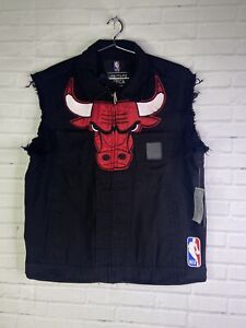 NBA UNK Chicago Bulls Heritage America Patches Full Zip Denim Vest Mens Size L