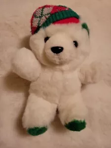 8" Fairview Vintage Christmas stuffed Animal Bear with hat decor Used Fast Ship - Picture 1 of 6