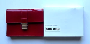 Genuine MIU MIU Red Pouch Patent Gold clasp Clutch Cosmetic Bag Authentic - Picture 1 of 3