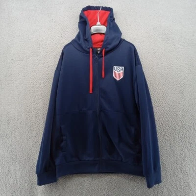 Chaqueta de fútbol de EE. UU. para hombre XL azul cremallera completa polar sudadera con capucha parche calentamiento de EE. UU. Foto 1 de 4