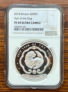 2018 Bhutan Year of the Dog 1 oz Silver 200 NU Coin NGC PF69 Ultra Cameo Proof - Picture 1 of 1