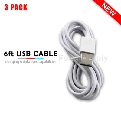 3-Pack USB 6' THICK Charger Cable Cord for iPhone 14/14 Plus/14 Pro/14 Pro Max - Image 1 of 4