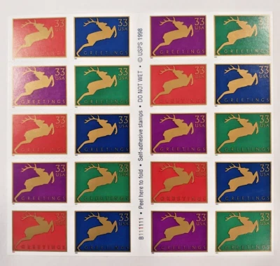 Scott #3363a: Reindeer Holiday Greetings MNH Booklet of 20  Scott 3360-63 ? - Image 1 of 2