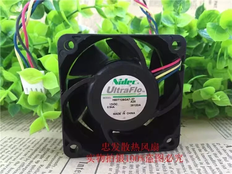 NIDEC H60T12BGA7-07 6025 DC12V 0.94A 6CM 4-Pin Silent Cooling Fan - Image 1 of 1