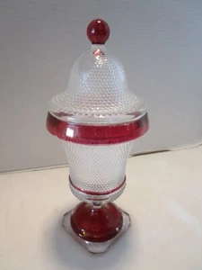 EAPG CANDY JAR Glass Beaded-dew raindrops red-flash LIDDED footed 10.75” T 1900s - Picture 1 of 17