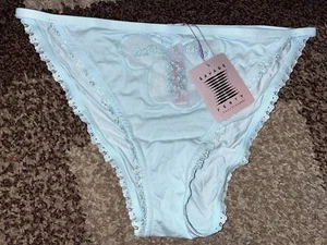 NWT Savage X Fenty Turquoise Blue A Peek Behind The Lace STRING BIKINI Panty 1X - Picture 1 of 2