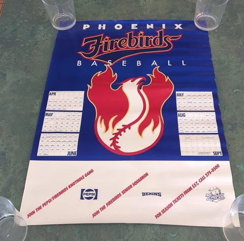 RARE VINTAGE 1997 PHOENIX FIREBIRDS PCL MILB BASEBALL POSTER SCHEDULE 18"x23" Cover