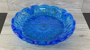 L.E. Smith Blue Moon & Stars Glass Ashtray 8 1/4” Vintage - Picture 1 of 11