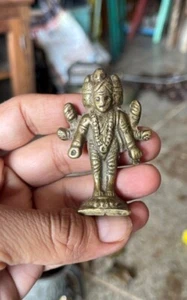 Antique Old Brass Hand Crafted Hindu Lord Narayan Miniature Statue Figure Rare - Picture 1 of 5