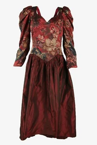Bianchi Vintage Maxikleid Blumen Ball Kostüm Retro Burgund UK 10/12 - DR489 - Bild 1 von 5