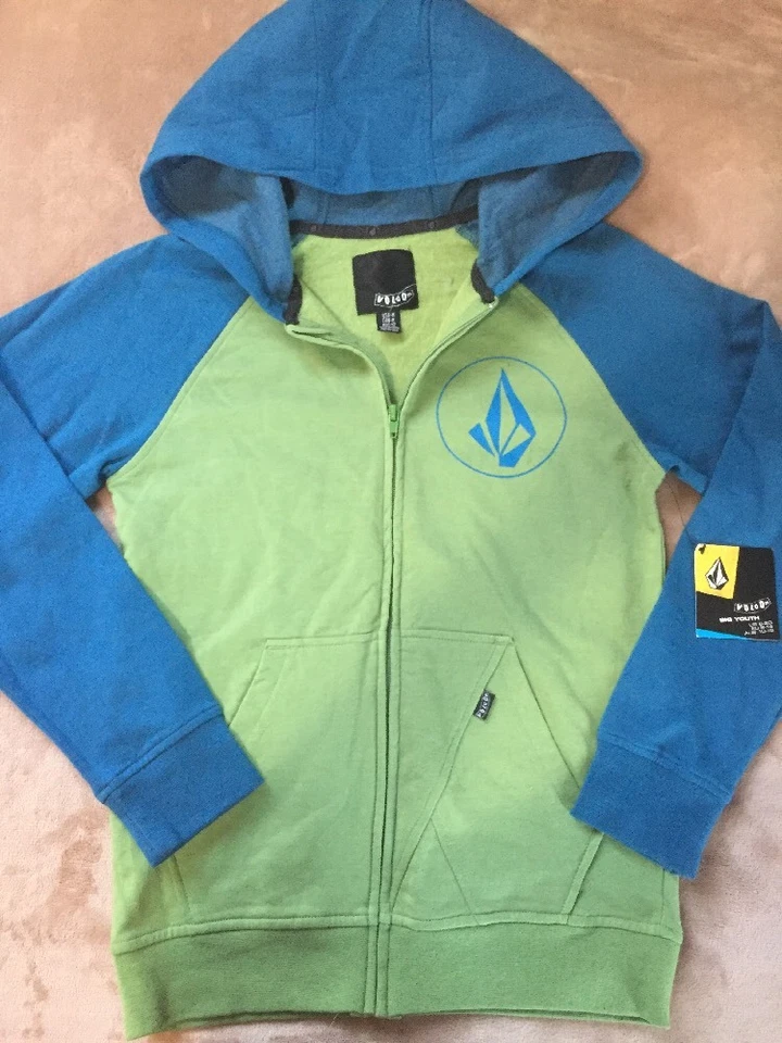 VOLCOM Brand Green / Blue Zip up Hooded Long Sleeve SWEATSHIRT Size M NEW - Image 1 of 4