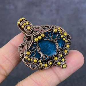 Blue Baltic Amber Gemstone Copper Wire Wrap Tree Of Life Gift Pendant 2.13" F652 - Picture 1 of 6