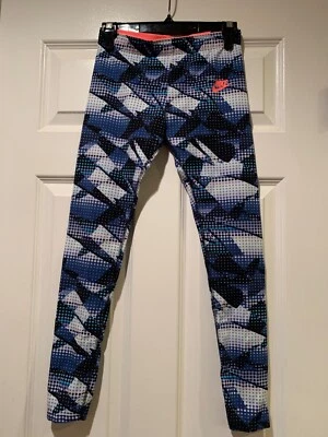 ¡NUEVO CON ETIQUETAS! NIKE Niñas Estampado Abstracto Calce Ajustado Leggings Azul Naranja Blanco Talla L Foto 1 de 4