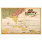 Map of Carolina, Florida & the Bahama Poster Art Print, Map Home Decor