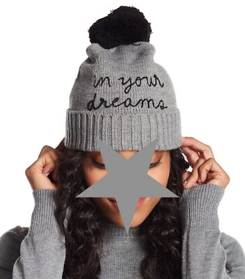 Kate Spade New York Knit Hat in your dreams Pom Pom Beanie Gray Black New $68 - Image 1 of 4