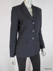 Chaqueta Blazer Calvin Klein Talla 4 S Negra Gris Rayas Abotonada Trabajo Clásico - Imagen 1 de 10