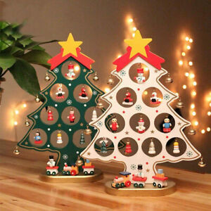 Table Desktop Wood Christmas Tree Mini Xmas Party Ornaments Home Decor Kids Gift